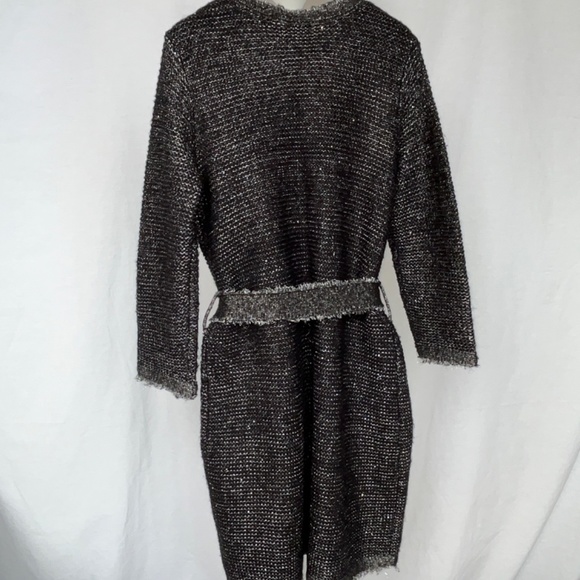 Zara (M) long, frayed-edge cardigan, with wrap tie, pockets & metallic threads - Picture 15 of 16